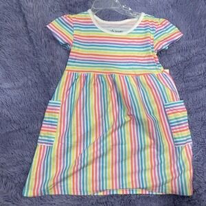 Girls Spring/Summer Pinstripe Rainbow Dressโ